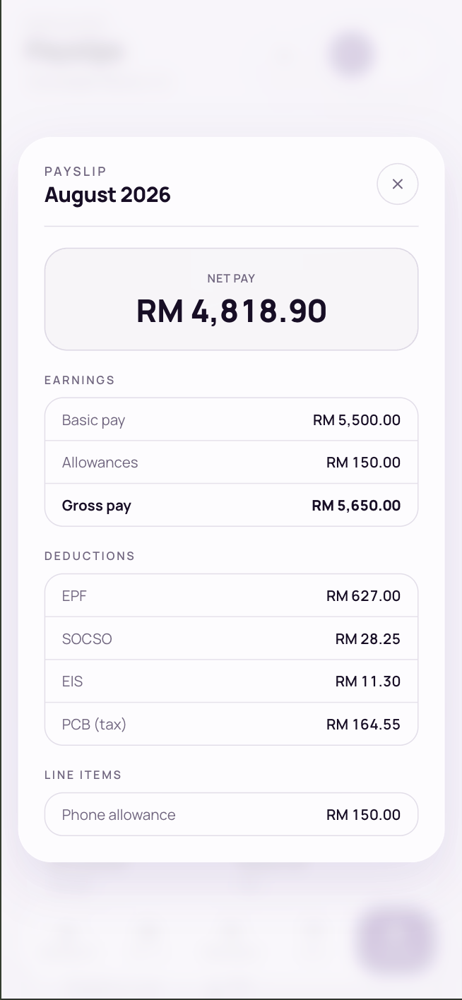 A payslip's breakdown: net pay, earnings and deductions